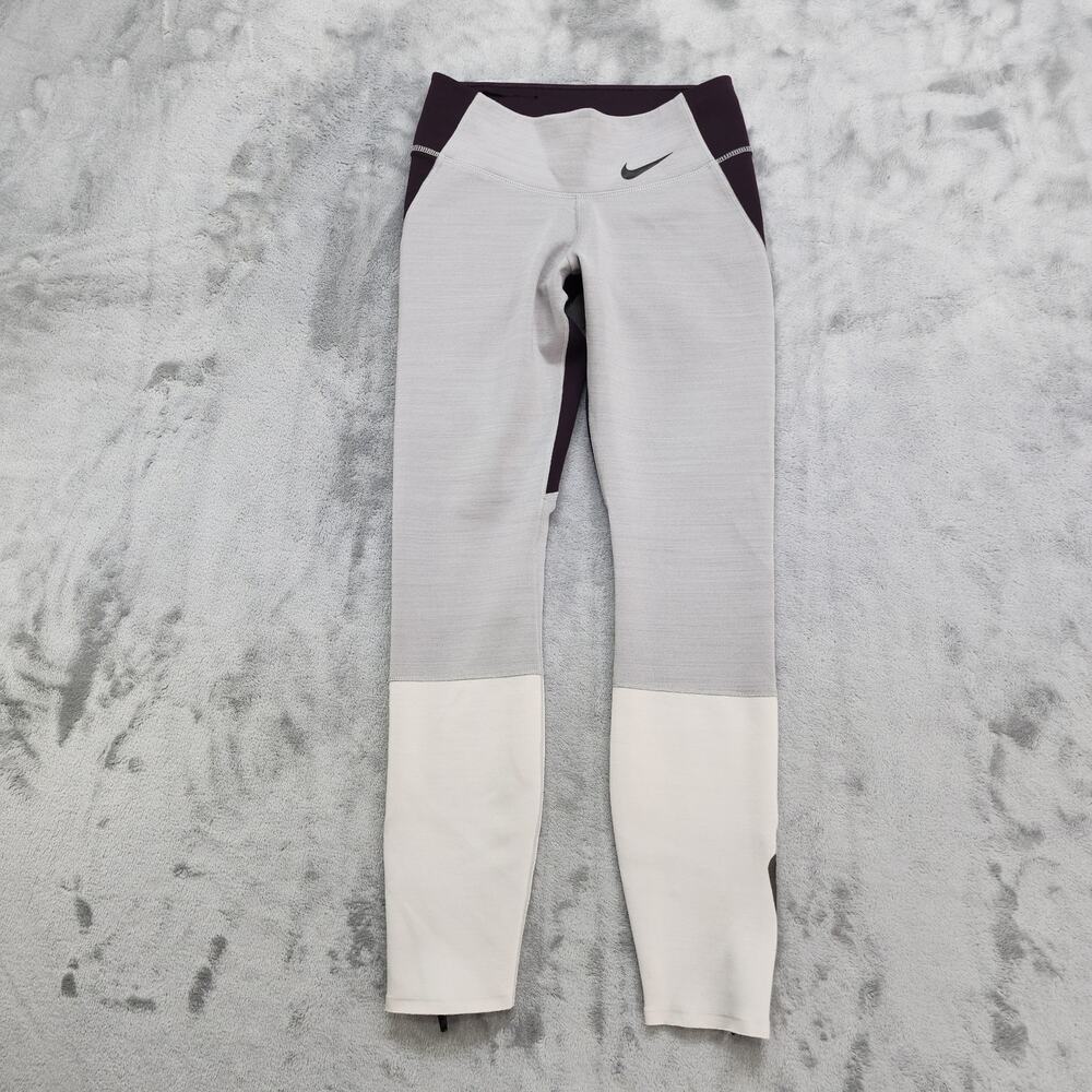 Nike Legendary Mid Rise Zip Cuff Training Tights Womens S Gray Purple‎ Running